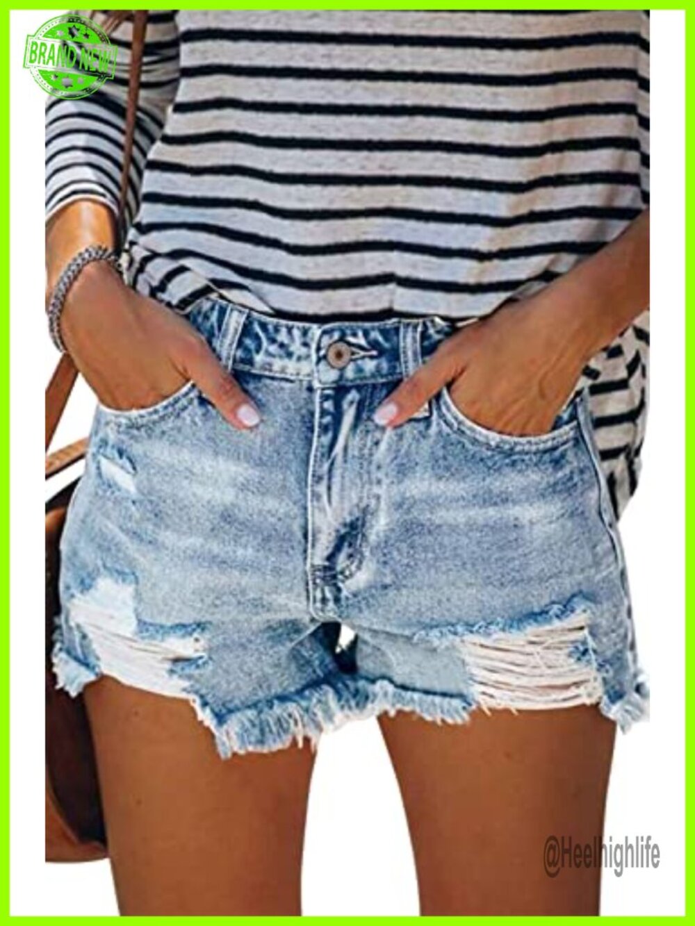 High Waisted Distressed Denim Shorts Stretchy Ripped Summer Hot Short